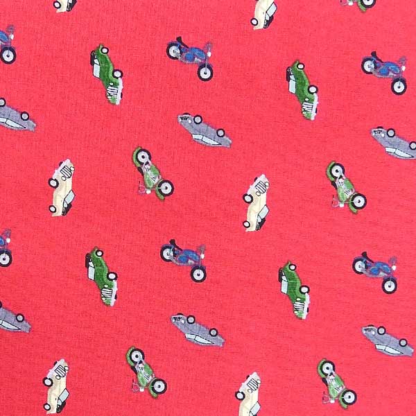 LEWIS-AND-IRENE-SMALL-THINGS-ON-THE-MOVE-SM12-3 RED BACKGROUND MOTORBIKE FABRIC
